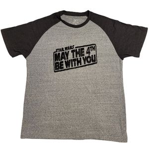 George men's May the 4th be with you gray and black graphic T-shirt size medium
